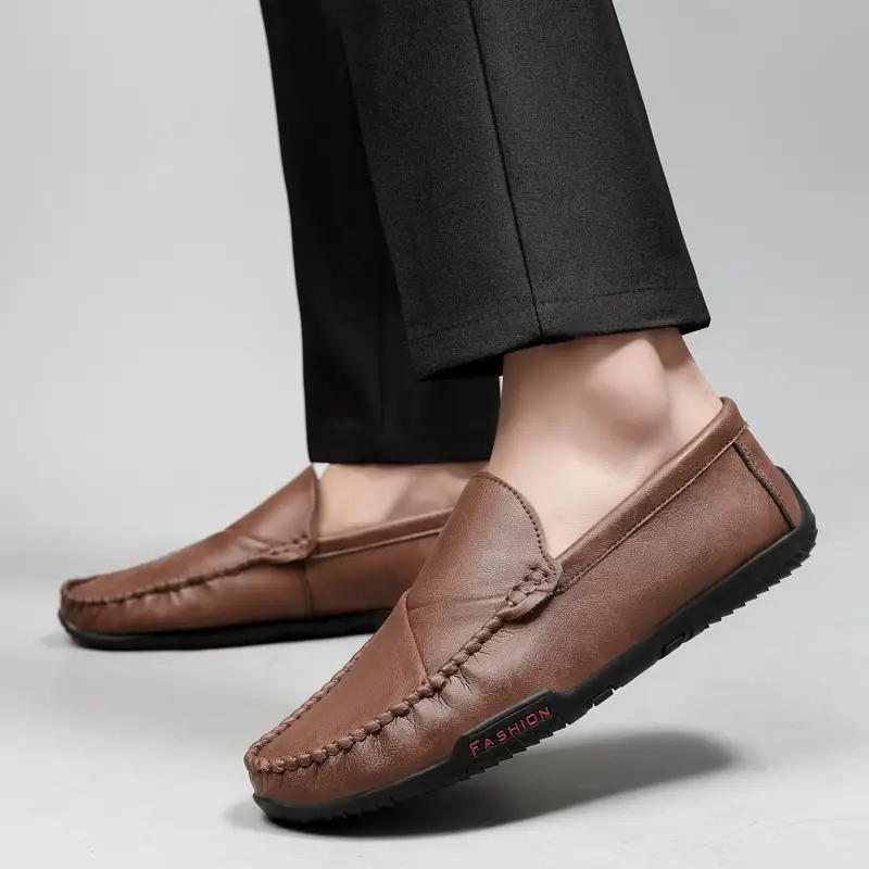 

New Genuine Leather Men's Shoes Trendy Beanie Shoes Slip-on Casual Calf Leather Shoes Men's Slip-on Driving Shoes Soft Bottom