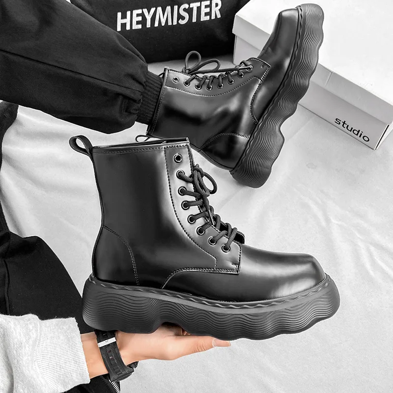 Мужские роскошные модные оригинальные кожаные ботинки туфли на платформе со