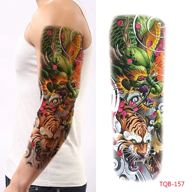 

Водостойкая временная татуировка Qinglong с рукавом на руку для мужчин и женщин, рисунок тела на всю руку, белый тигр, имитация татуировки, наклейка