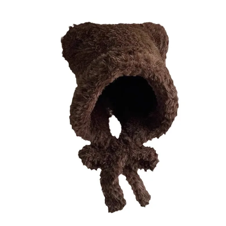 Плюшевый чепчик с милым медведем детская зимняя толстая теплая шапка флисовой