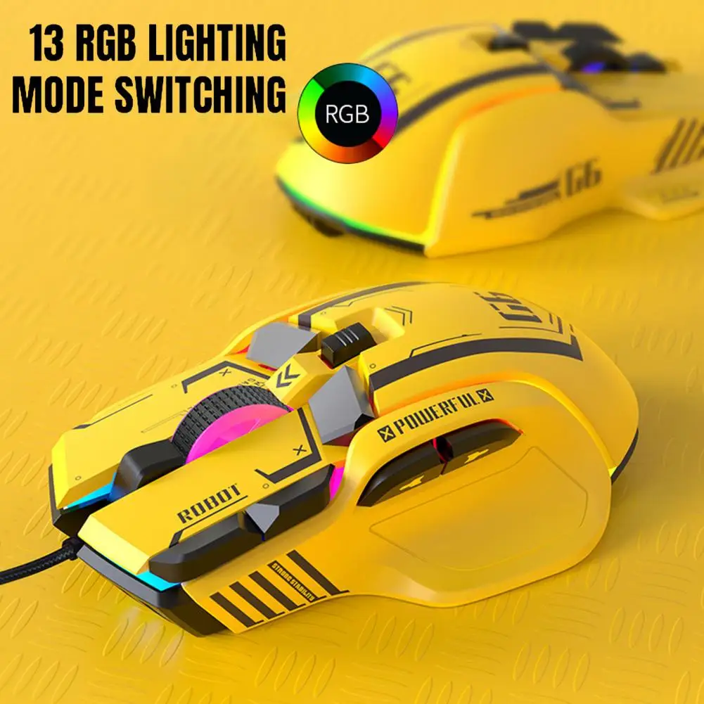 Convenient Gamer Mouse Long Cable Wired Mouse 13 RGB Lighting Modes USB Wired Computer Mouse  DPI Adjustable