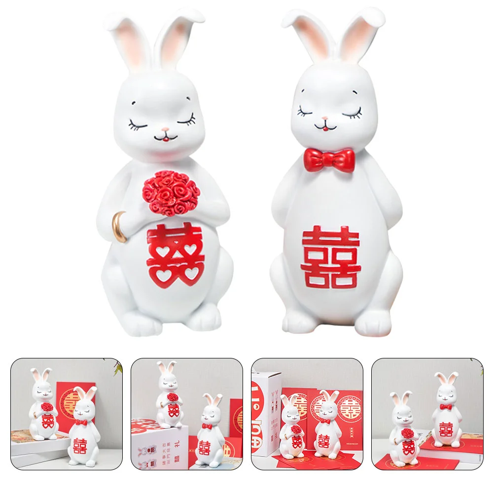 

Rabbit Statue Figurine Chinese Wedding Bunny Couple Zodiac Sculpture 2023 Year Animal Figures Animals Dashboard Car Decoration