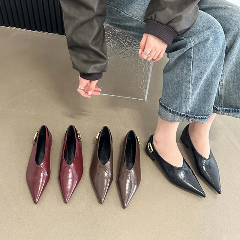 

SUOJIALUN 2023 Autumn Women Flat Shoes Fashion Shallow Slip On Ladies Single Shoes Ladies Elegant Flat Heel Outdoor Dress Baller