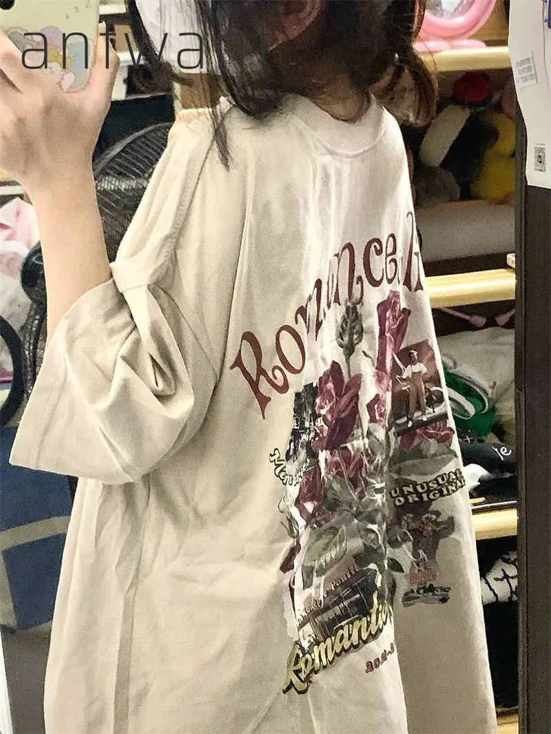 

100% Pure Cotton American Retro Hiphop Short-Sleeved T-shirt Women's Spring and Summer Korean Style Loose Top Ins Fashion