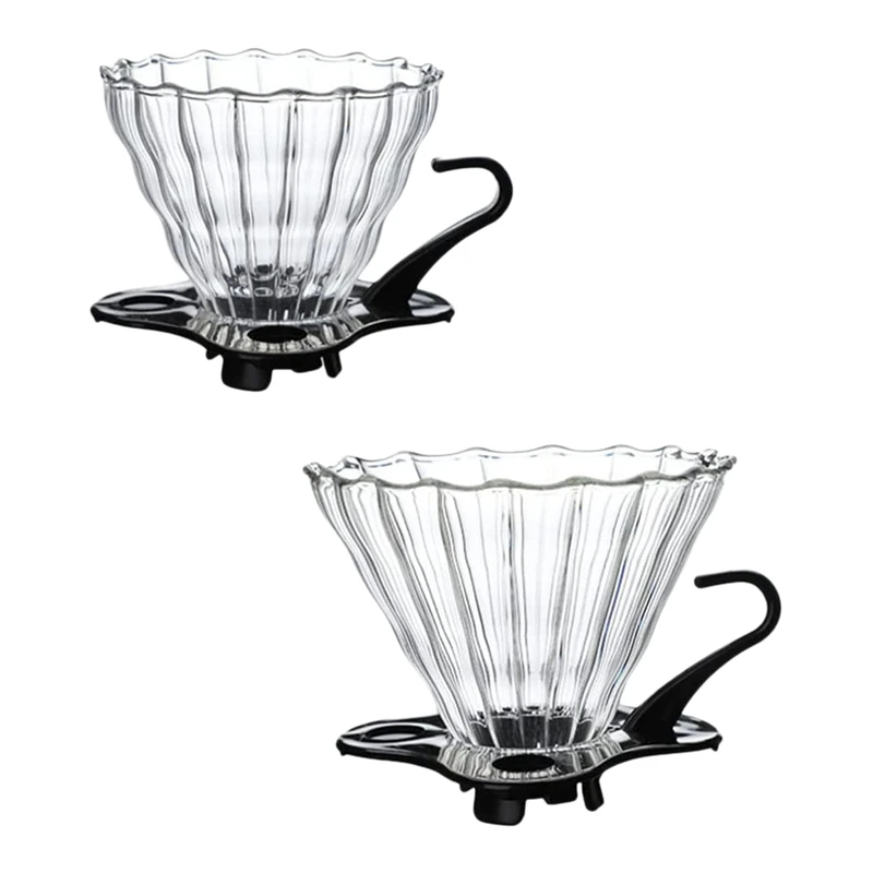 

2 Pcs V60 Coffee Dripper Glass Coffee Filter For Pour Over Barista Coffee Brewing Transparent Reusable Coffee Funnel