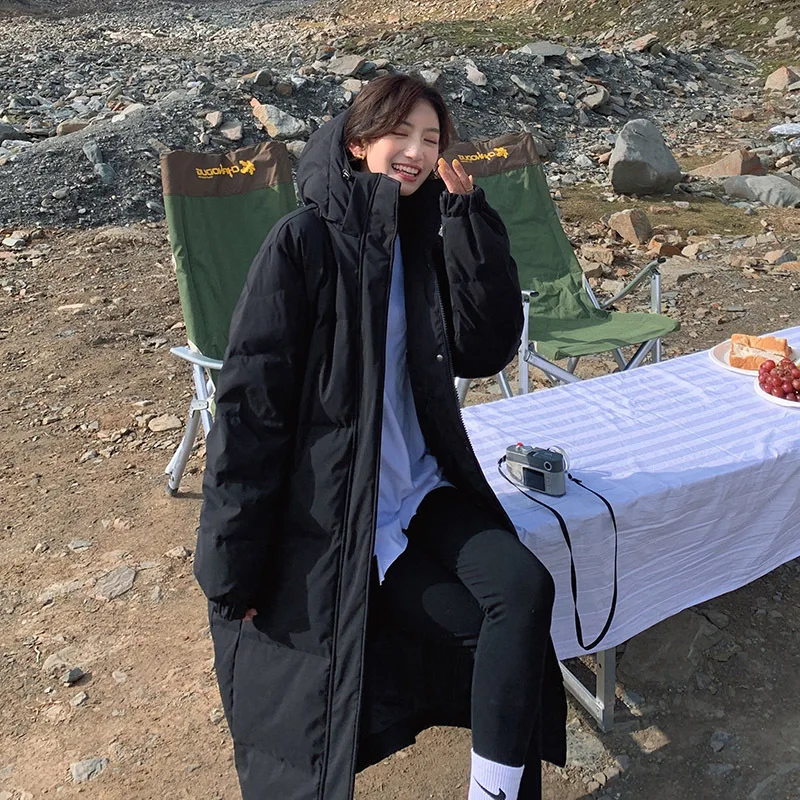 Long  Knee-High To Ankle Down Cotton Jacket Female Winter 2022 New Thickened Hat Loose Fried Street Cotton Clothes Cotton Jacket