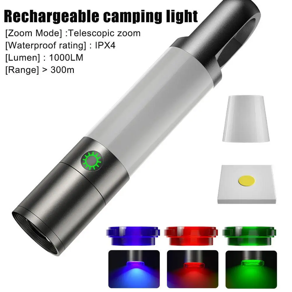 

USB Rechargeable Flashlight High Lumens Telescopic Zoom LED Light With COB Side 4 Modes Floodlight Torch For Outdoor Camping