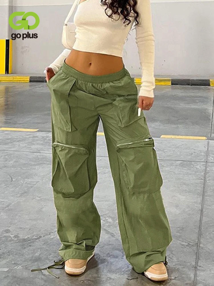 

Женские брюки GOPLUS, широкие зеленые брюки, брюки-карго, уличная одежда, прямые спортивные брюки Y2k, брюки с завышенной талией для женщин, C60592