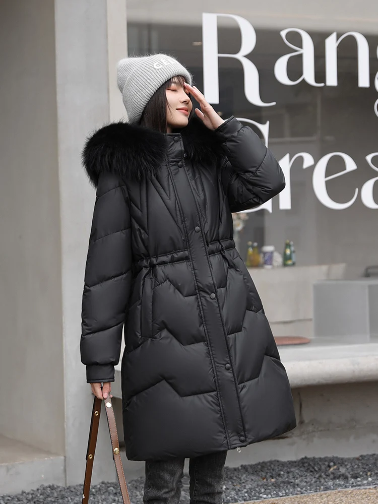 MEILLY DOPHIN 2023 Korea Fashion Down Cotton Hooded Winter Jacket Women All-Match Mid-Length Winter Fur Collar Parka Coat Female
