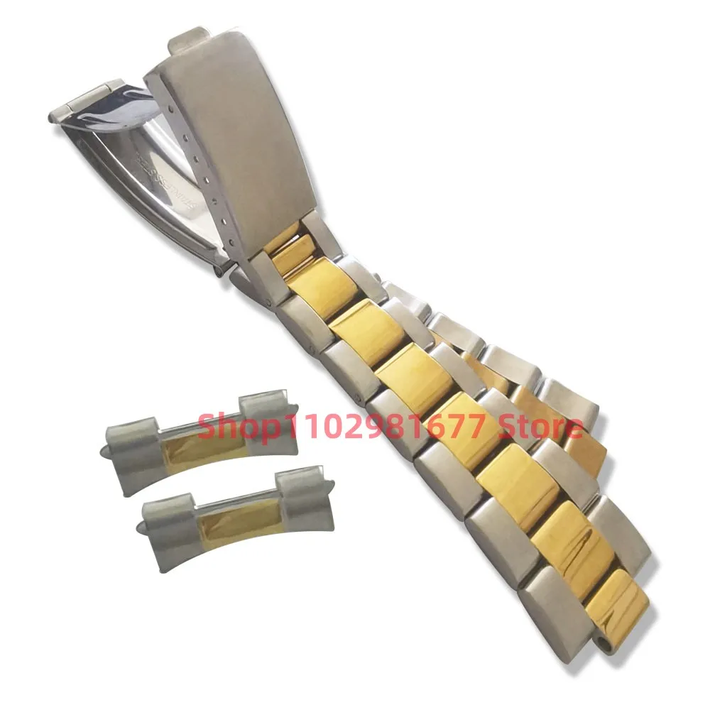 

17mm 19mm 20mm Vintage Middle Gold Stainless Steel Curved End Oyster Watch Strap Band Fit for Rolex 16033 1501 5500 78350 7835