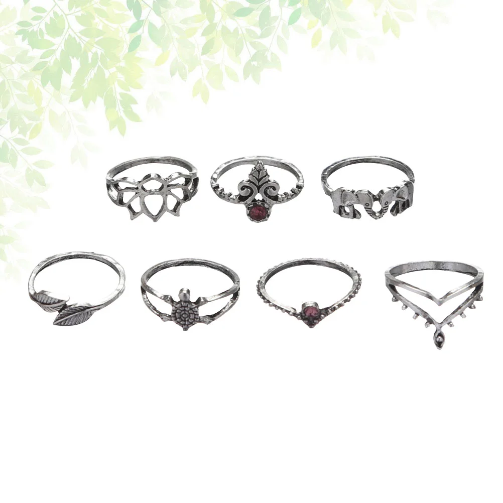 

7pcs Vintage Retro Engraving Flower Ring Sets Fashion Ring Sets for Women Grils Rings