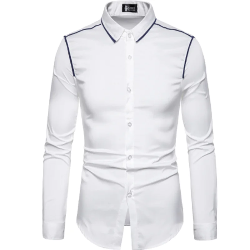 European size men's long sleeve shirt striped decoration large size pointed collar shirt men's casual long sleeve shirt