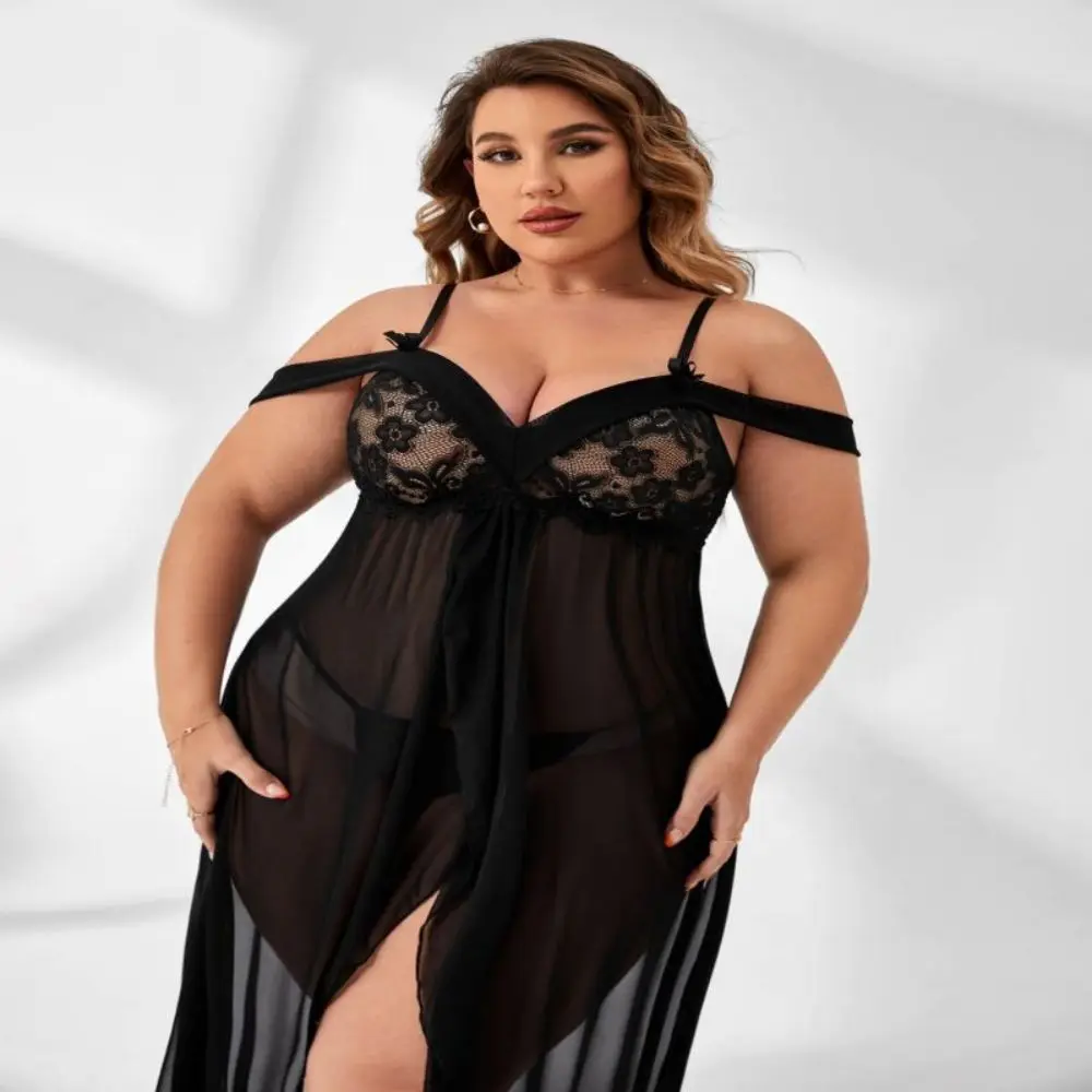 

PassionLAB 4XL Plus Size Dresses Mesh Lace See Through Nightdress Sexy Sleepwear Nightwear Dress For Women Vestidos Para Mujeres