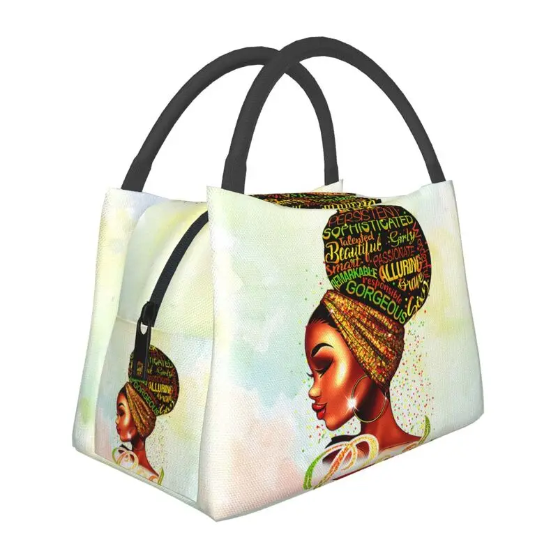 

American Black Women African Girl Insulated Lunch Bags Resuable Cooler Thermal Food Lunch Box For School Work Travel Picnic Tote