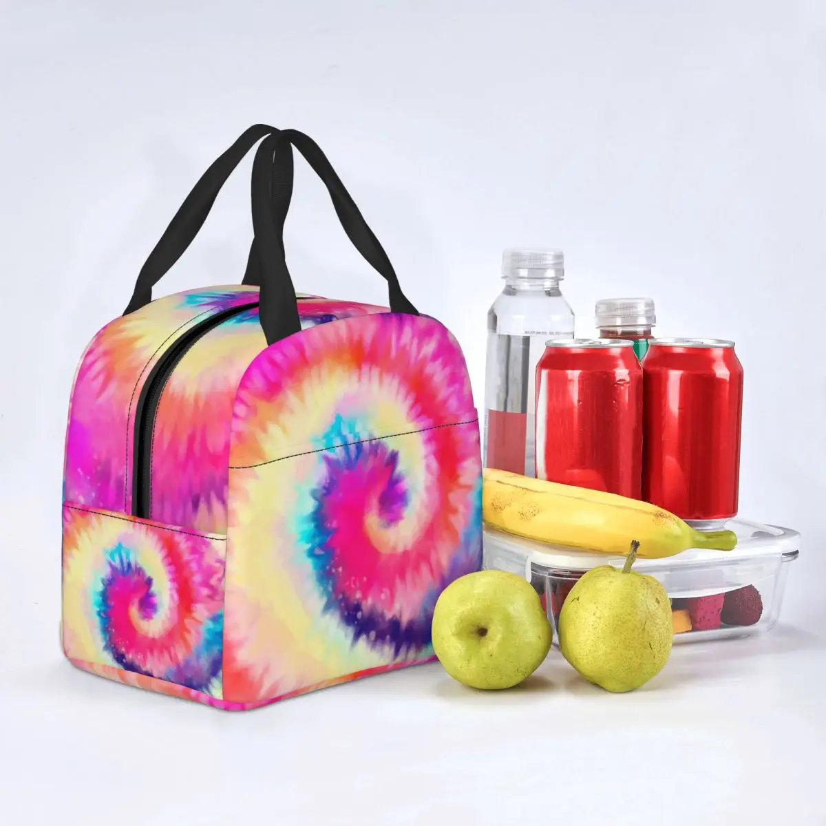 

Ombre Tie Dye Lunch Bag with Handle Rainbow Swirl Pink Yellow Food Cooler Bag Fashion Beautiful Cooling Picnic Thermal Bag