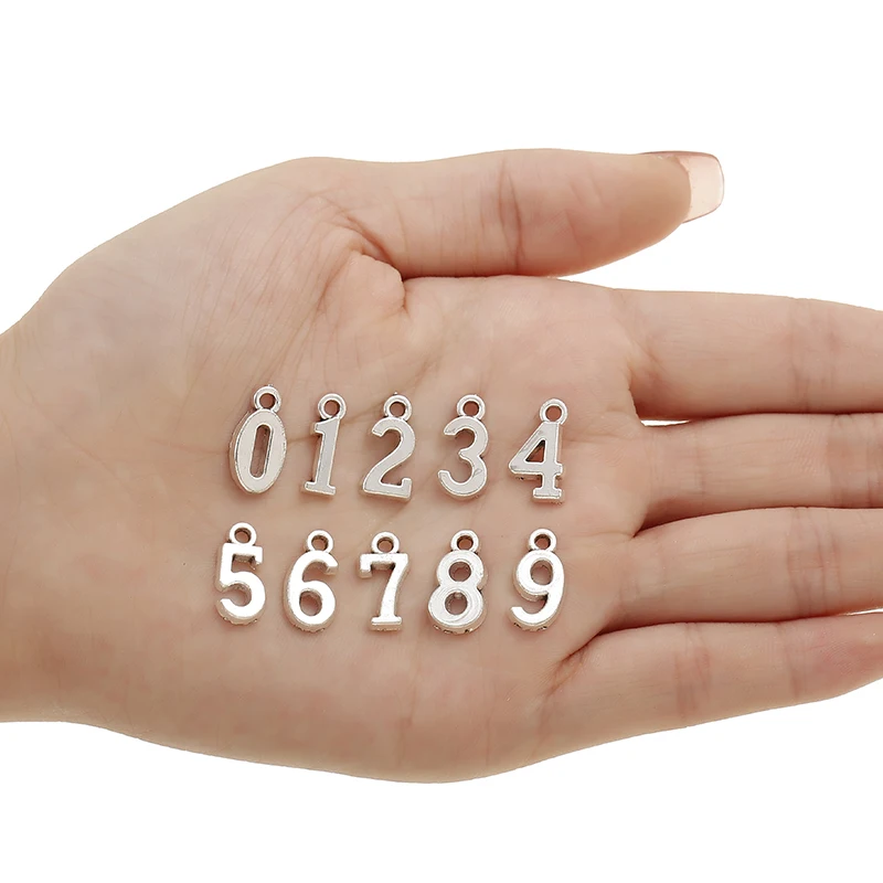 10 шт. 3 цвета цифры 0-9 шармы для изготовления ювелирных изделий из сплава