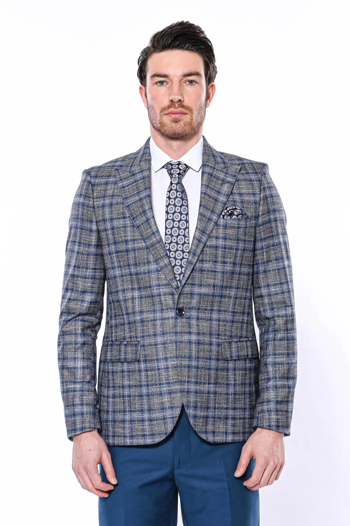 Wessi Men's Plaid Patterned Slim Fit Single Button Jacket Classic Quality Cheap Remarkable Capatible Outwear Trend Fashion