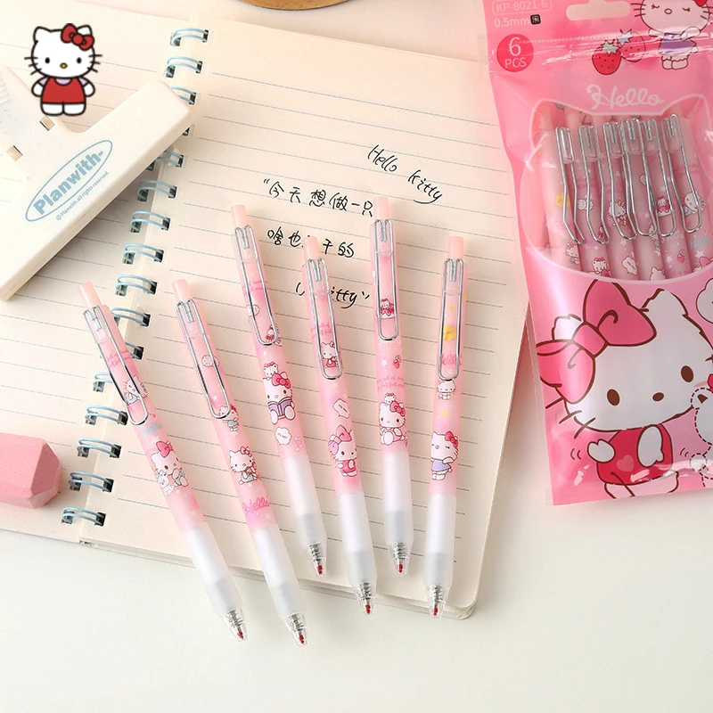 

6PCS Kawaii Sanrio Neutral Pen Hello Kittys Y2K Anime Cute Student Examination Study Do Homework Stationery Toys For Girls Gifts