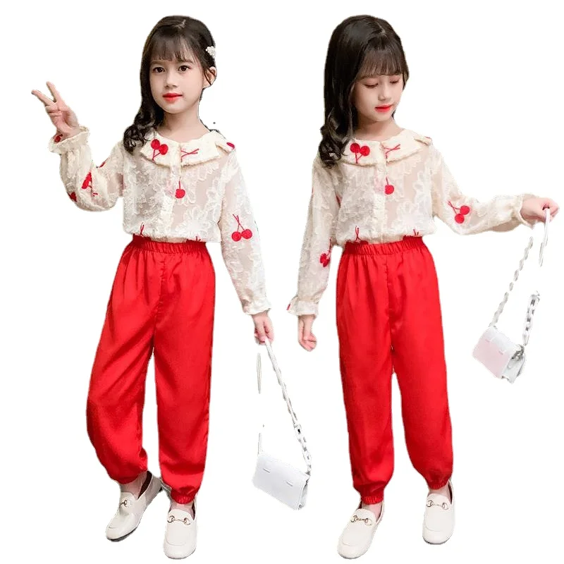 

Girls' Spring Sets New Middle School Children's Foreign Style Spring online celebrity Chiffon Fashionable Girls Two-piece Sets