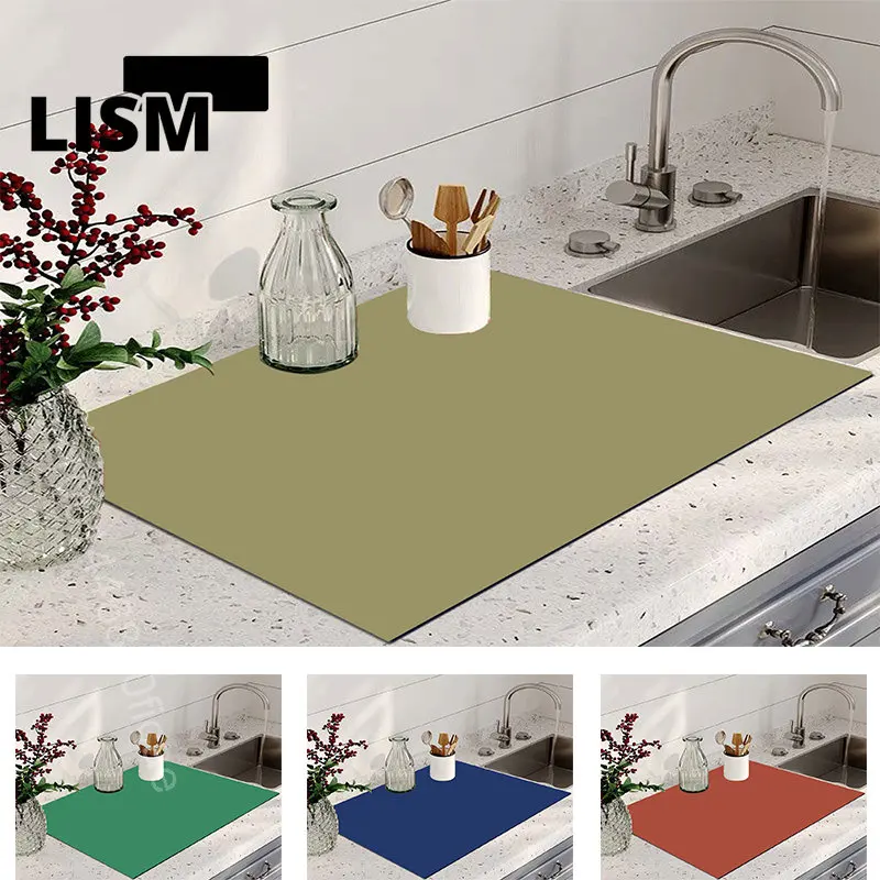 

Pure Color Sink Drain Pad Classic Table Mat Toilet Diatom Mud Absorbent Pad Non-slip Anti-mildew for Kitchen Countertop Dining