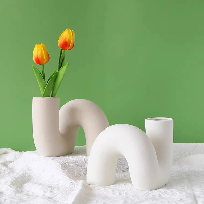 

Ceramic Vase Modern Minimalist Tube Shape Abstract Vases White Twisted Nordic Flower Pots For Interior Home Decor Accessories