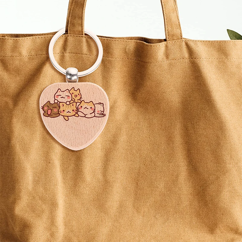 50 шт. натуральный деревянный брелок для ключей в форме сердца анти-потерянные