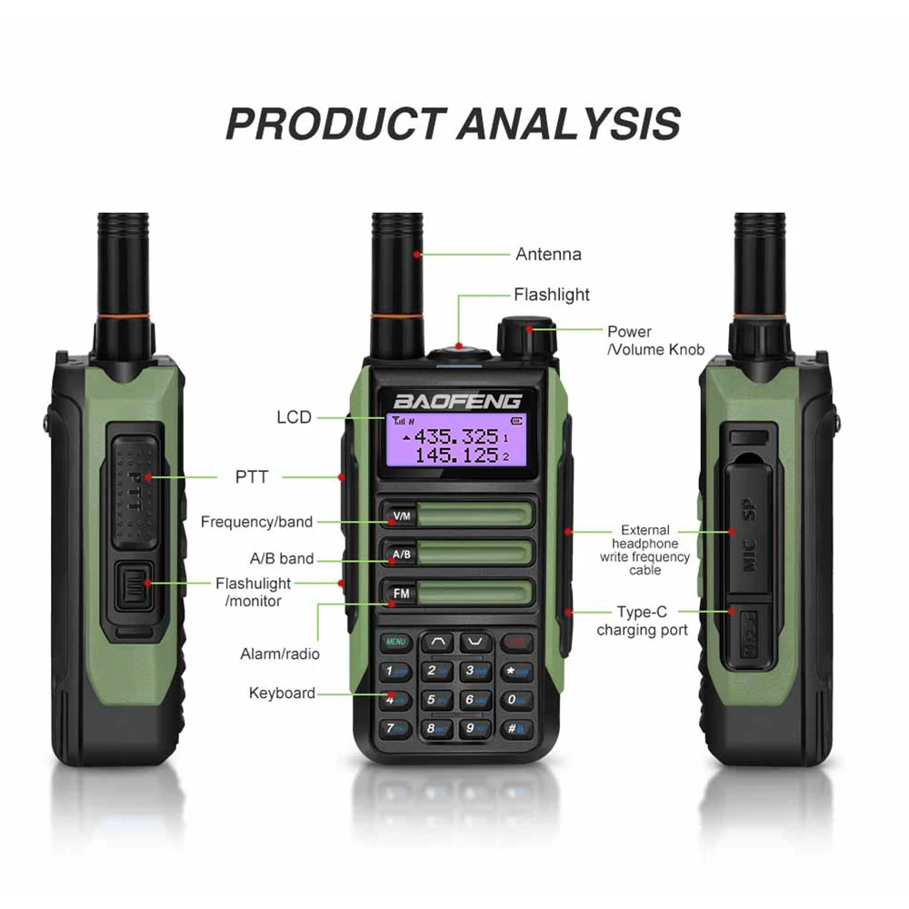 Портативная рация BaoFeng UV-16 Pro Mate True10W высокая мощность Type-C зарядное устройство