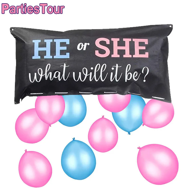 

Gender Reveal Balloon Drop Bag With Balloons HE or SHE What Will It Be  Gender Reveal Games Baby Shower Party Supplies