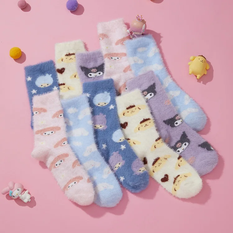 Женские носки Sanrio для осени и зимы милые носки-трубы комбинированные из трех пар