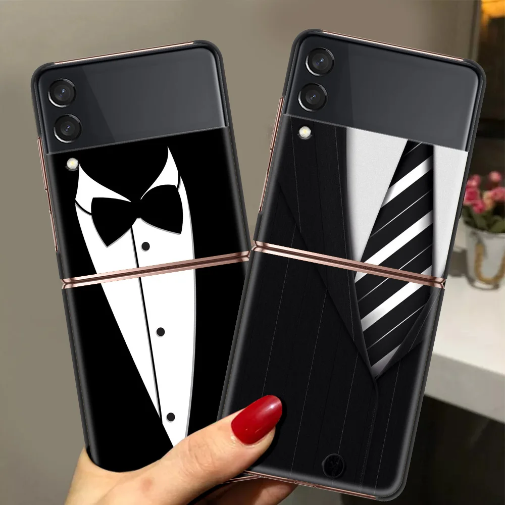 

Man Suit Shirt Tie Hard PC Phone Case For Samsung Galaxy ZFlip 6.7 Inch Black ShockProof Cover for Samsung Z Flip 3 5G Shell TPU