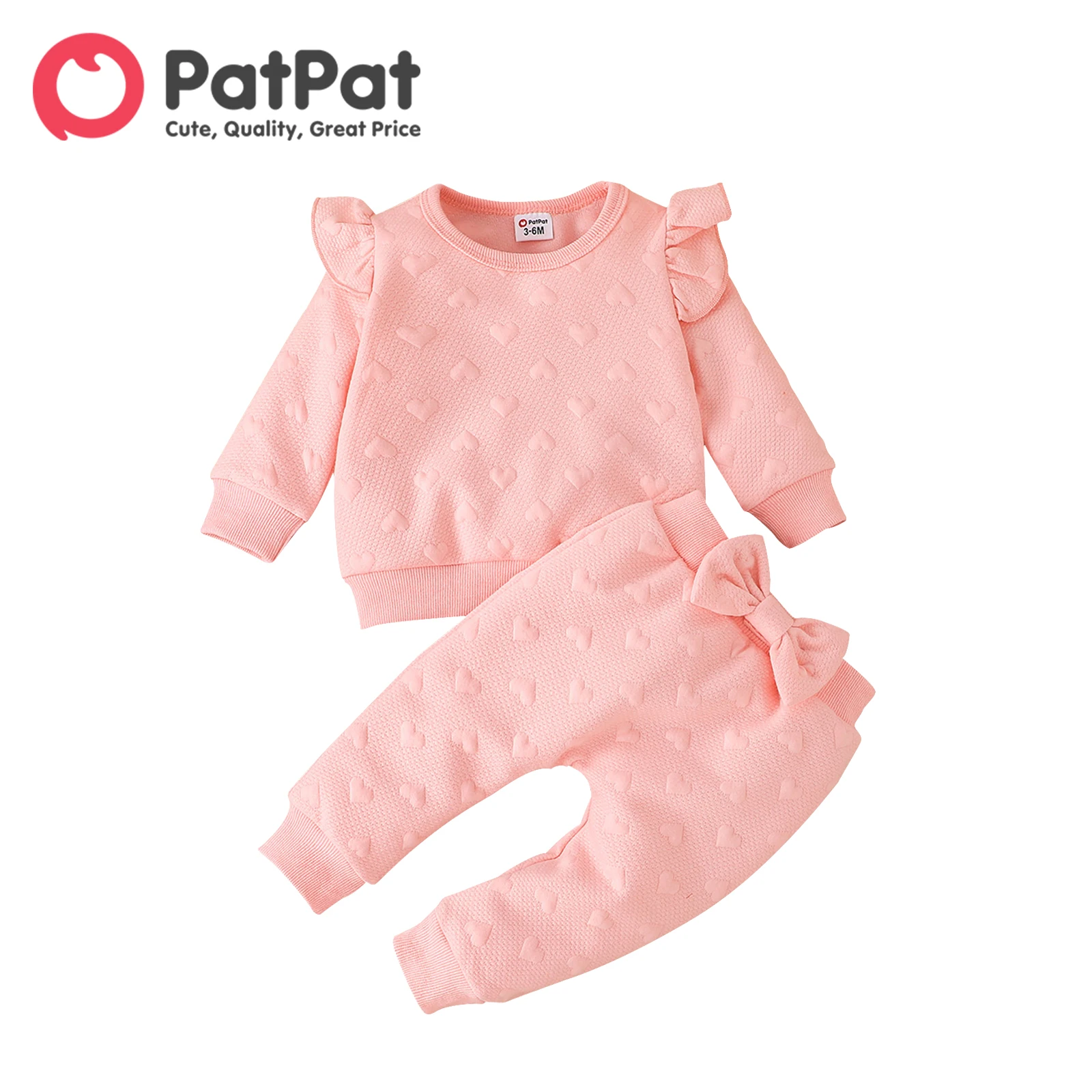 

PatPat Newborn Baby Girl Clothes New Born Babies Items Costume Pink Love Heart Textured Ruffle Trim Long-sleeve Pants Set