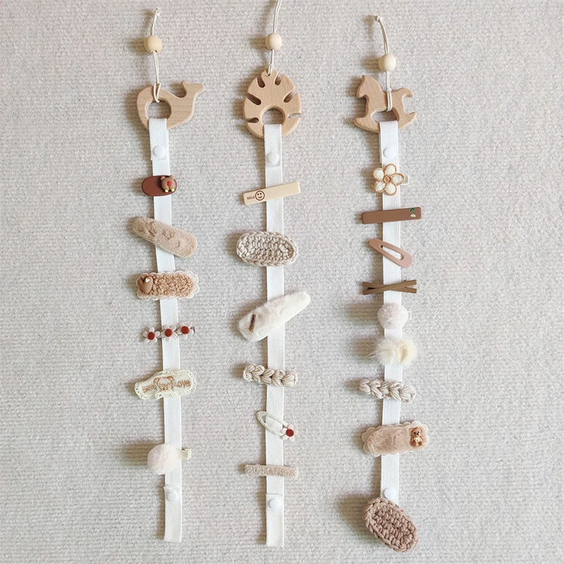 

Nordic Wooden Cartoon Animals Baby Hair Clips Holder Children Girls Hairpin Storage Belt Organizer Strip Wall Hanging Ornaments