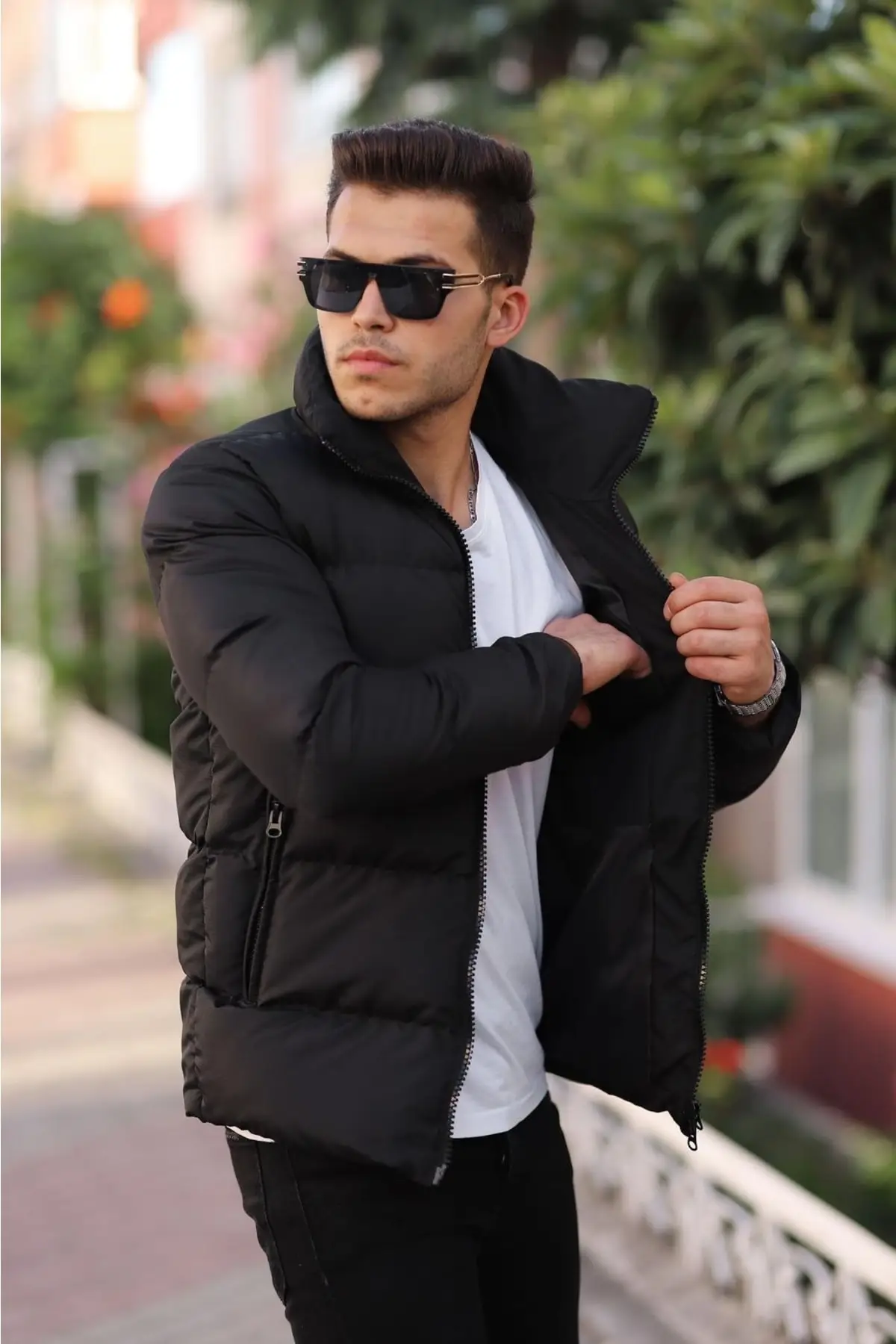 Stand Up Collar Double Zipper Men's Inflatable Jacket