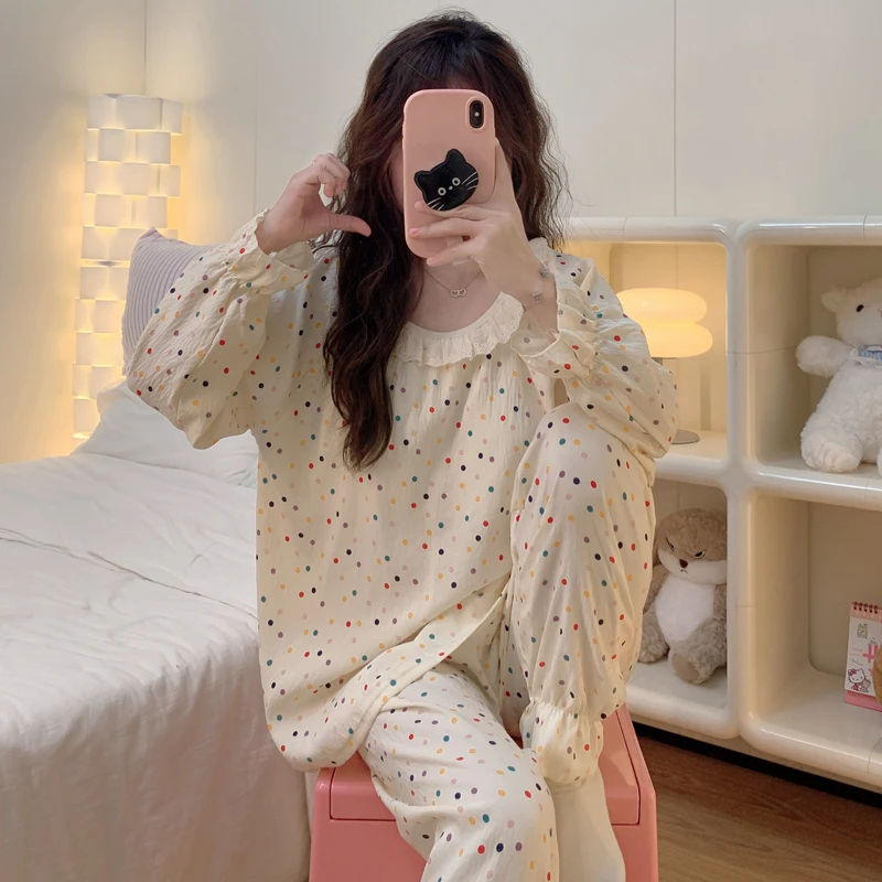 Новинка 2023 года весенне-осенние хлопковые пижамы с облаками женские нагрудником