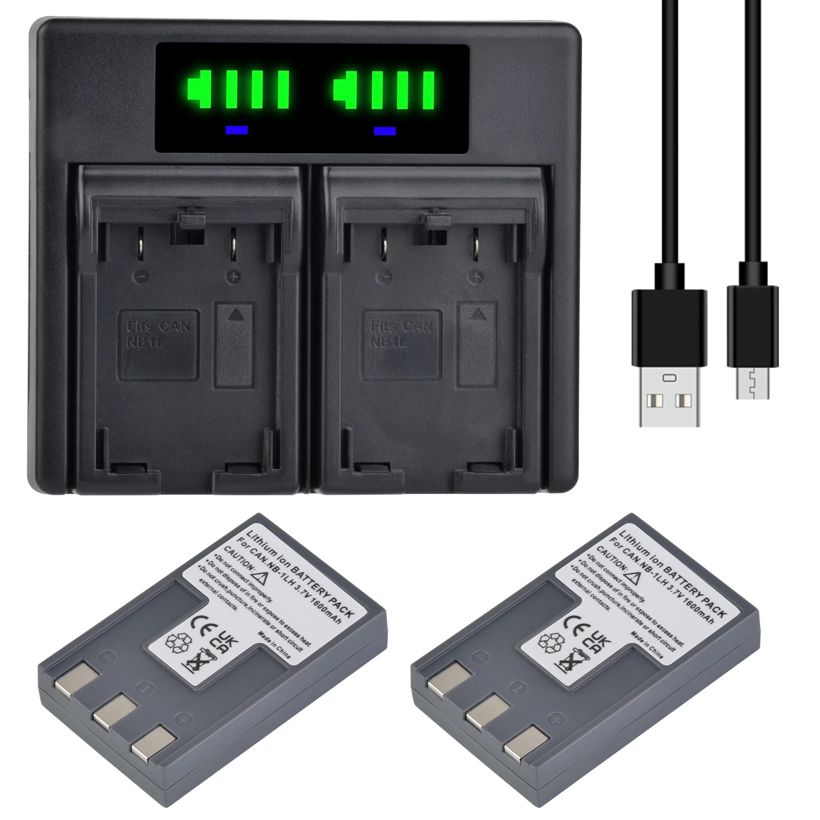 Внешняя Аккумуляторная Батарея 2xNB-1L с двойным USB-зарядным устройством для Canon IXY Digital 200a 300a 400 450 500 PowerShot S200 S230 S300 S400 S410 S500