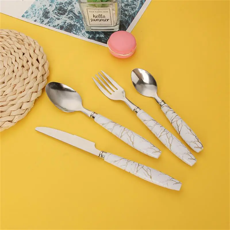 

Round Smooth Thickened Handle Portable Cutlery Set Smooth Edges Stainless Steel Tableware Easy Cleaning Not Fade Dinnerware Set