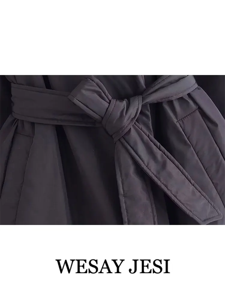 WESAY JESI Winter Women's Hooded Cotton Belt Coats Solid Vintage Warm Thick Loose Long Jacket 2022 Fashion Female Chic Outerwear