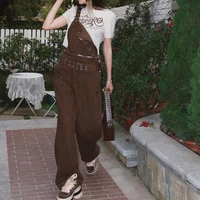stsvzorr street style american retro overalls womens summer design detachable two wear trendy brown pants