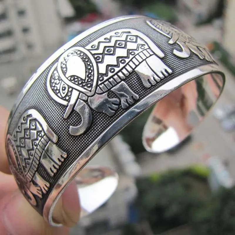 

China Best Price Elephant Tibetan Tibet Silver Color Totem Bangle Cuff Bracelet Gift Designer Charms For Bracelets In Bulk
