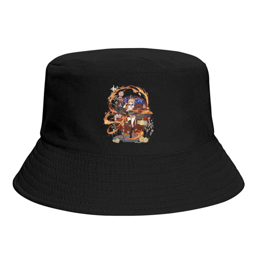 

Winter Yoimiya Bucket Hat for Unisex Streetwear Genshin Impact Zhongli Game Fisherman Hat Sandbeach Caps