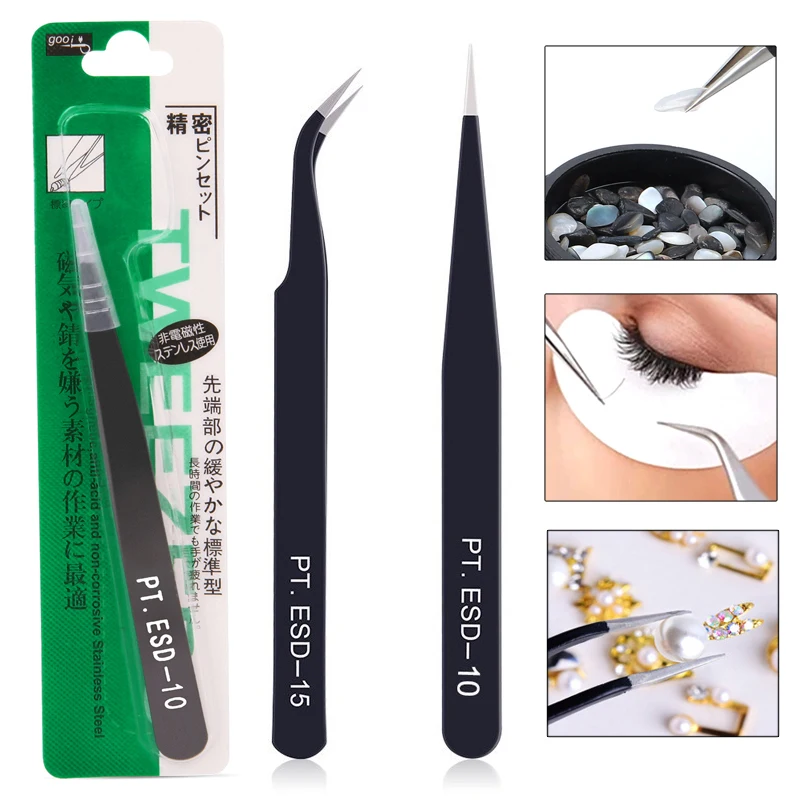 

Curved Straight Tweezers for Eyelash Extension Nail Art Rhinestones Gem Stainless Steel Sequins Beads Nipper Picking Tool 1/2PCS