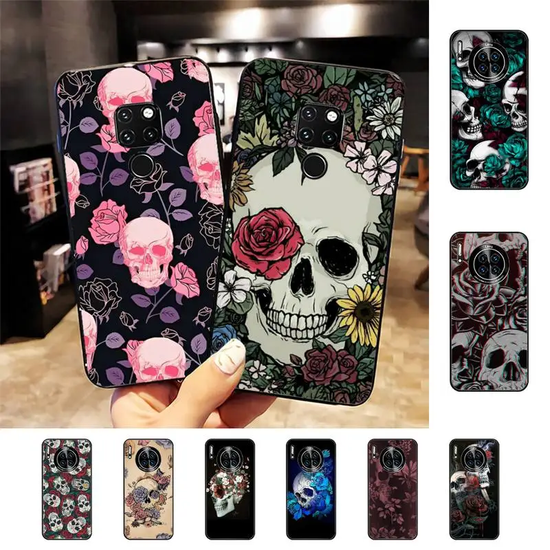 

Retro Flower Skull Phone Case for Huawei Mate 20 10 9 40 30 lite pro X Nova 2 3i 7se