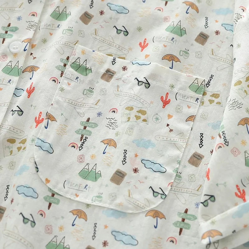 Летние новые хлопковые топы с мультяшным принтом зонтика Удобная рубашка