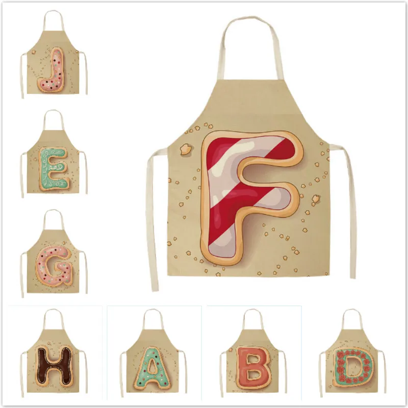 

Letter Alphabet Pattern Kitchen Apron for Woman Sleeveless Cotton Linen Aprons Cooking Home Cleaning Tools 68x55cm/47x38cm