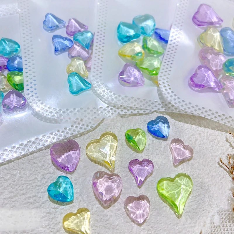 

10 Pack Mixed Shapes Different Color Crystal Nails Diamond Rhinestones Crooked Heart Nail Art Decorative Supplies Rhinestones