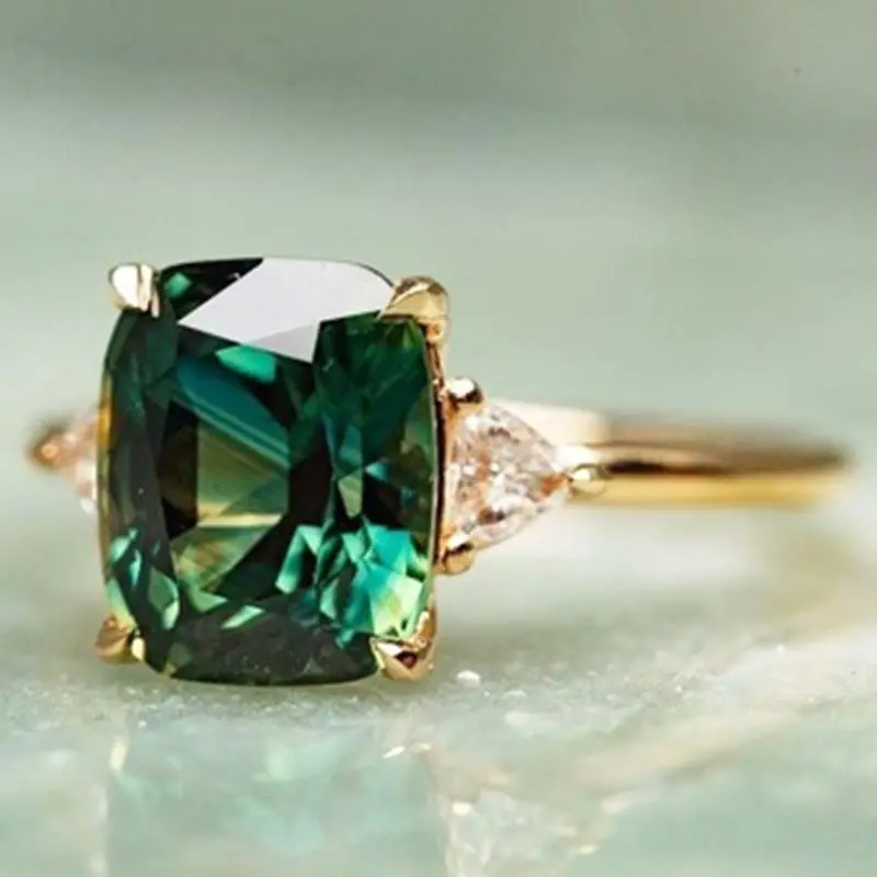 

Trendy Green Geometric Crystal Rings for Women Yellow Gold Color Women's Ring Female Wedding Luxury Brand Jewelry Accessories