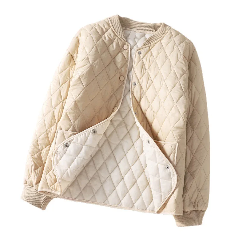 Retro Clip Cotton Warm Baseball Suit Jacket Female Autumn and Winter Loose Lightweight Solid Color Stand-up Collar Cotton Jacket