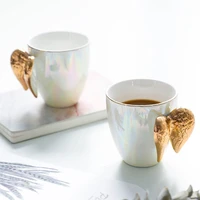 fairy cup golden angel wings ceramic cup pearl glaze creative coffee cup milk tea cup wedding hand gift cup couple breakfast cup