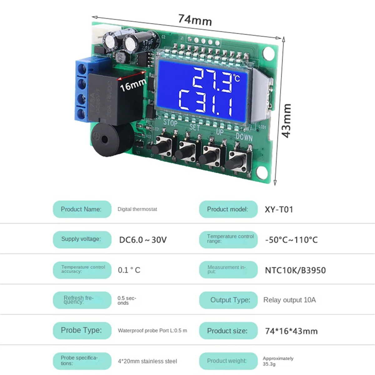ABNJ XY-T01 Цифровой термостат с подогревом и охлаждением, цифровой переключатель контроля температуры, модуль контроллера температуры (art.: 3920cfec33ef8) - 3920cfec33ef8