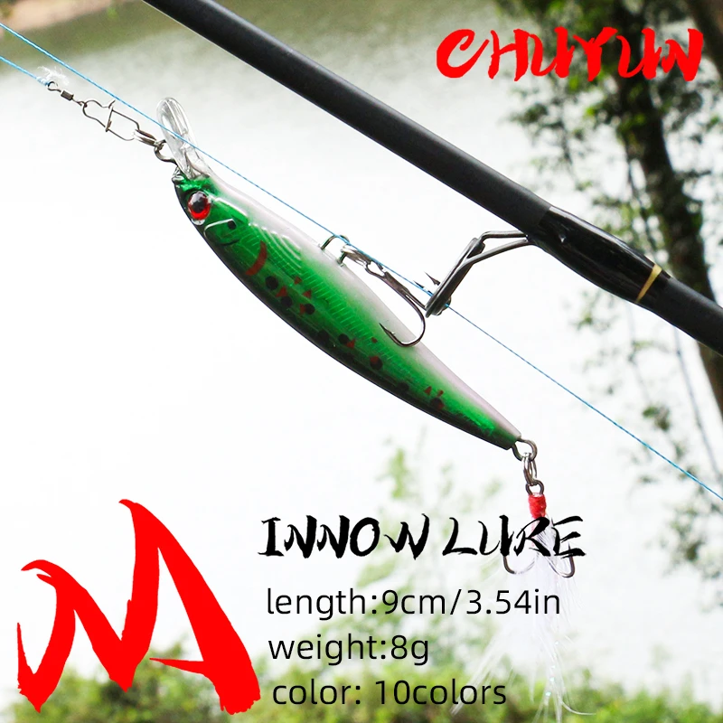 

Army Green Fishing Lure 90mm Fish Bait 2022 with Trout Pike Bass Feather Treble Hook Lifelike Minnow Isca Artificial Pesca 1pcs